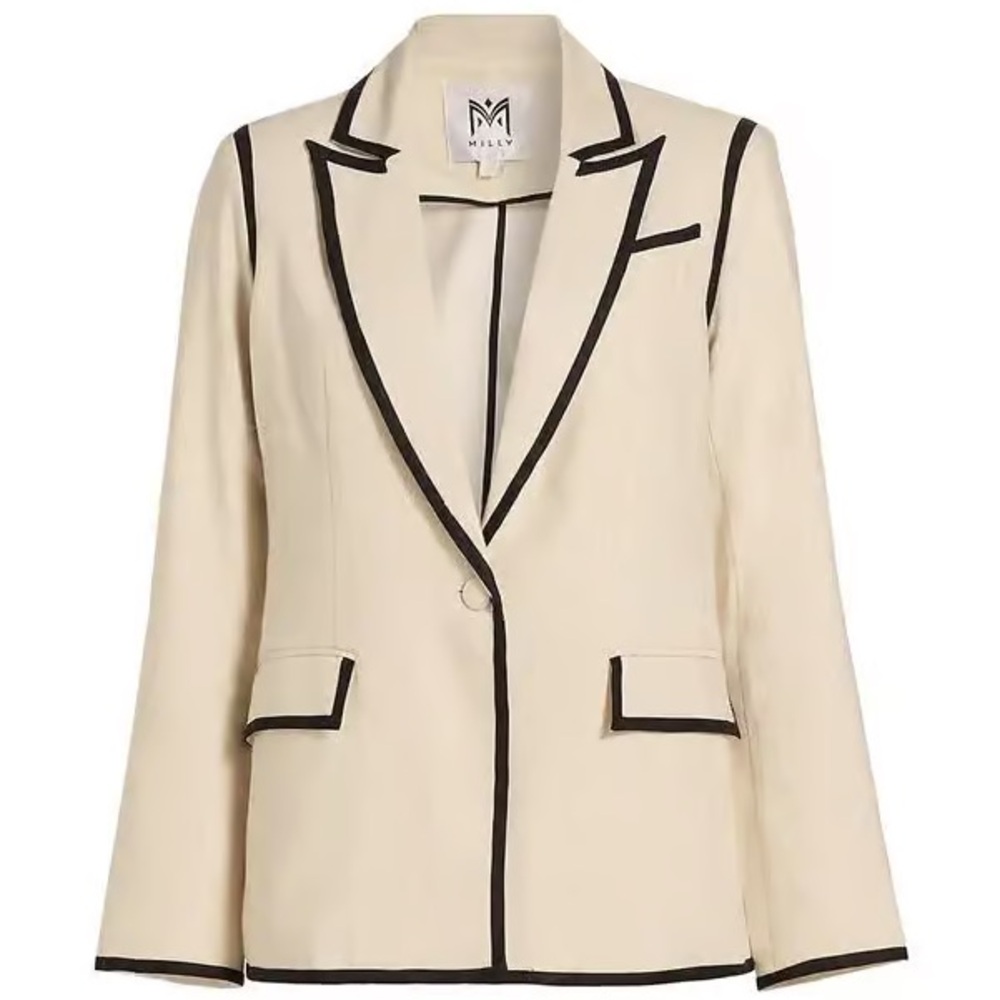 Milly Beige Solid Linen-Blend On Button Blazer wi… - image 1